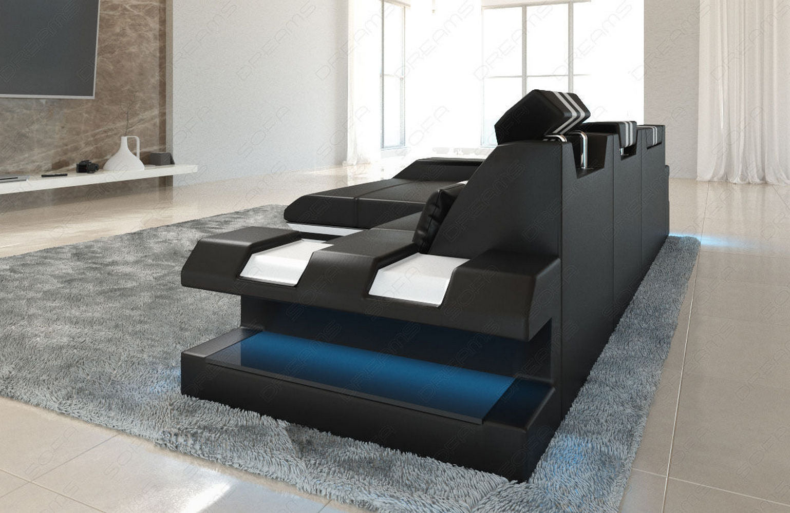 Ledersofa Apollonia L-Form – Stil & Komfort schwarz-weiß