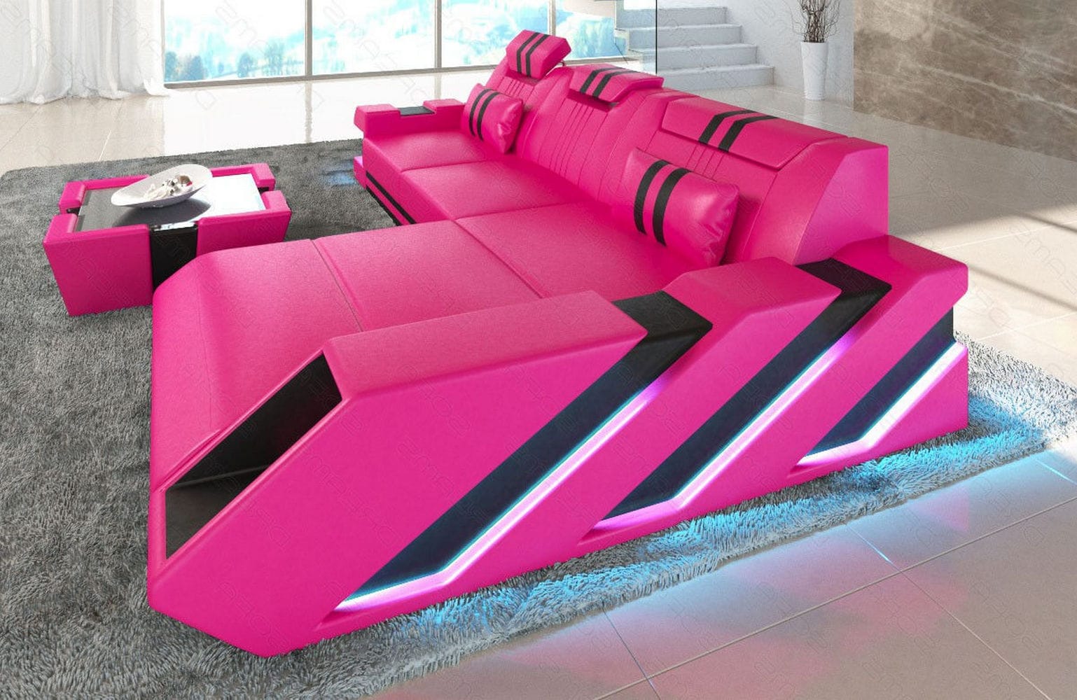 Ledersofa Apollonia L-Form – Stil & Komfort pink-schwarz