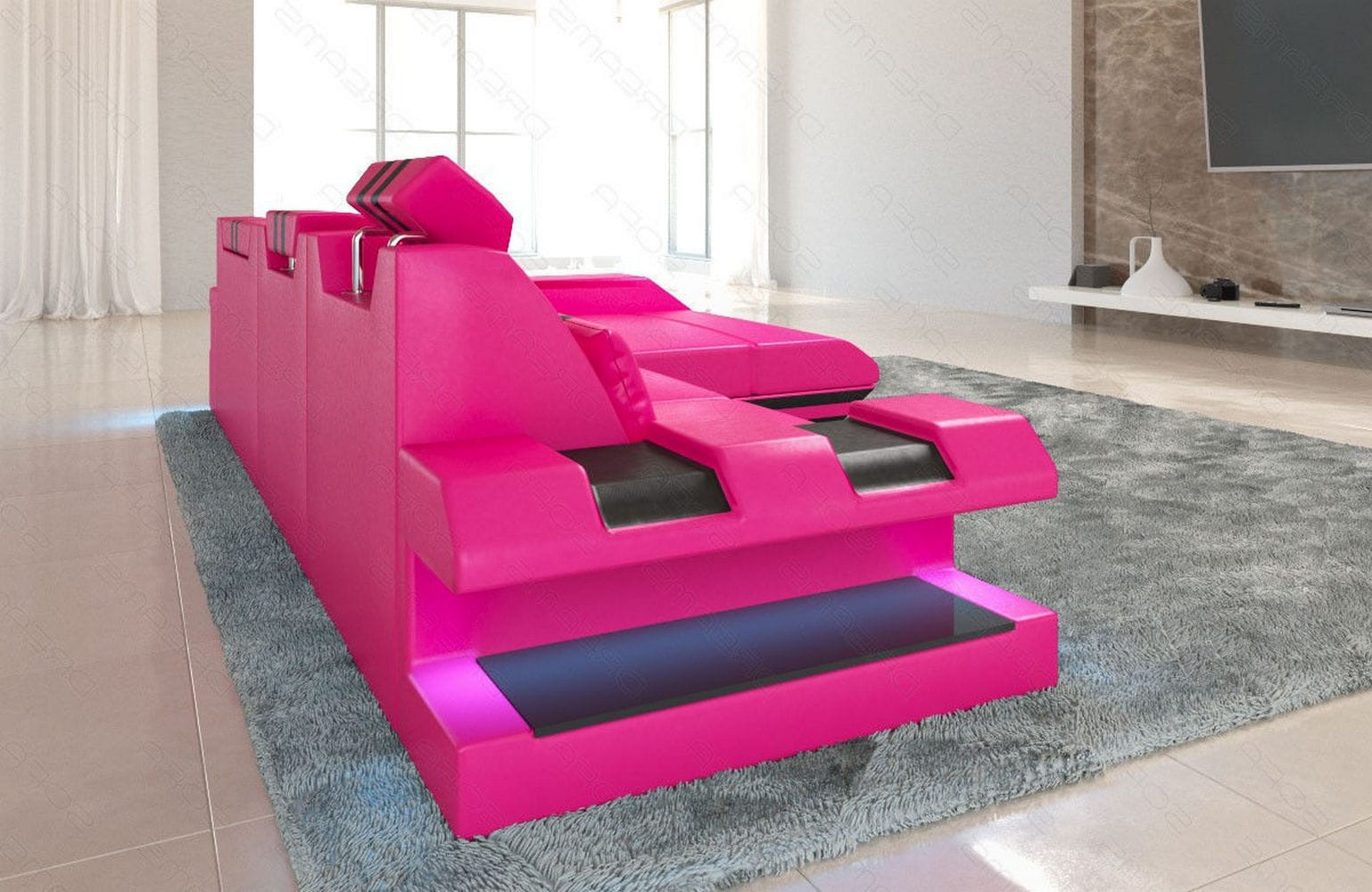 Ledersofa Apollonia L-Form – Stil & Komfort pink-schwarz