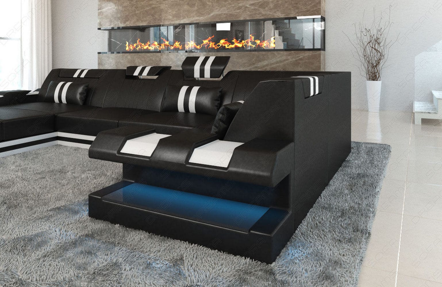 Wohnlandschaft Couch Apollonia U Form schwarz-weiß