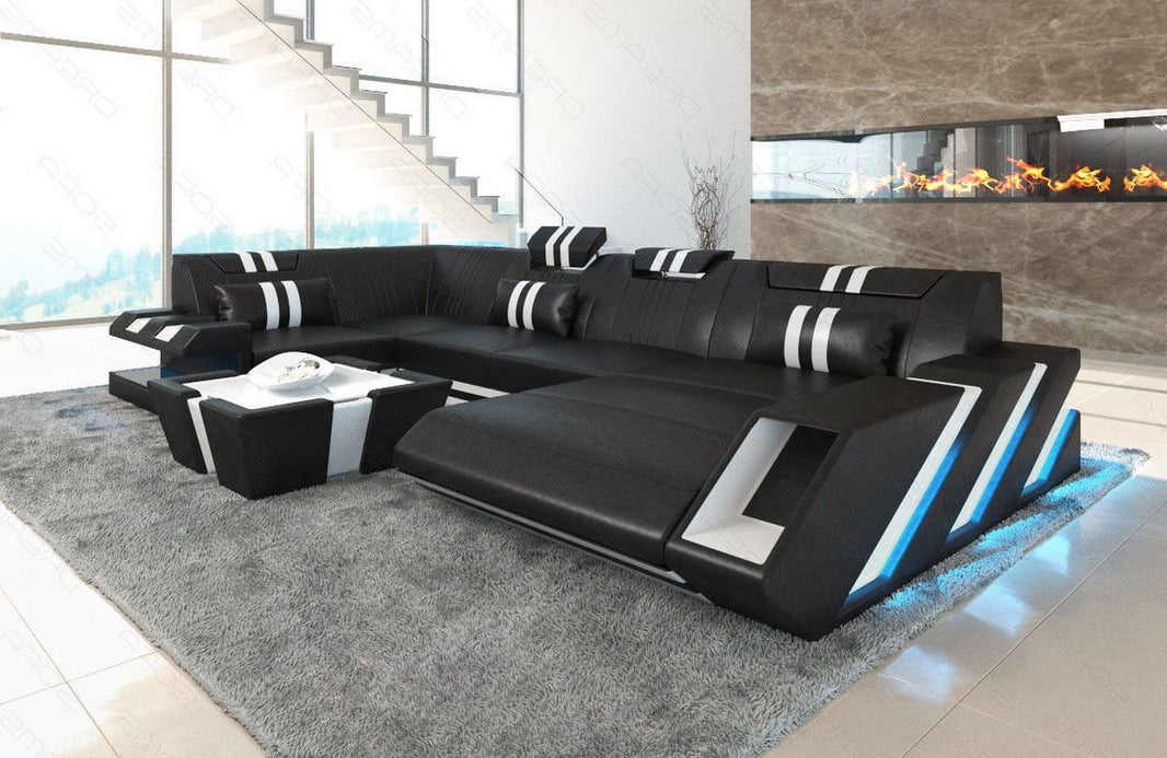 Wohnlandschaft Couch Apollonia U-Form in Leder