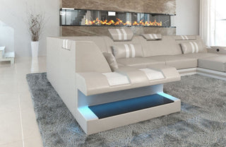 Wohnlandschaft Couch Apollonia U-Form in Leder beige-weiß