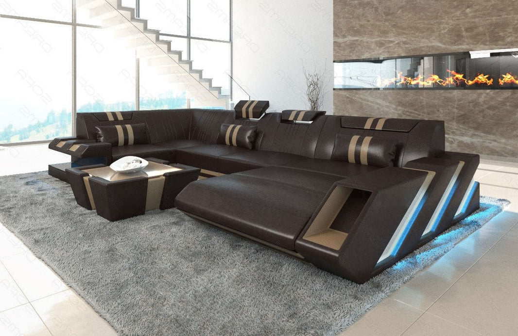 Wohnlandschaft Couch Apollonia U-Form in Leder