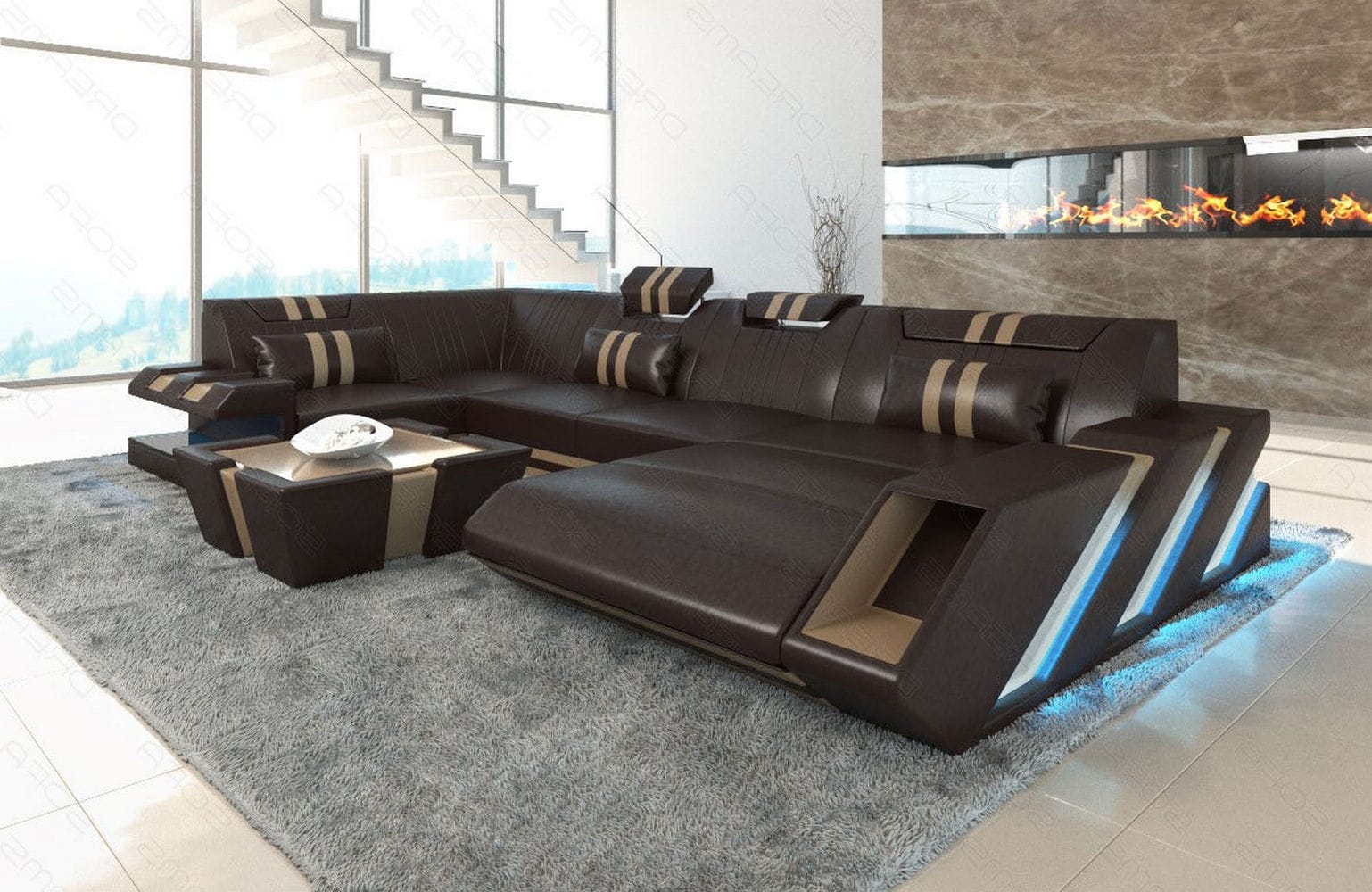 Ledercouch Apollonia U-Form – Komfort & Stil dunkelbraun-sandbeige