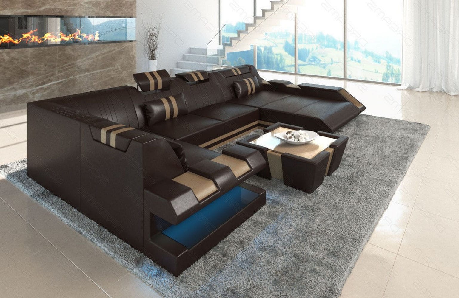 Ledercouch Apollonia U-Form – Komfort & Stil dunkelbraun-sandbeige