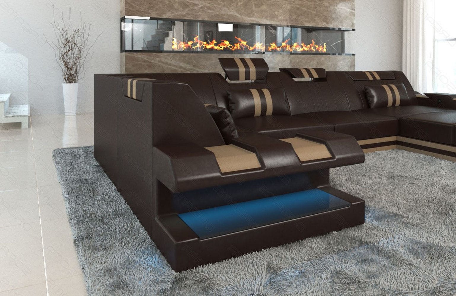 Ledercouch Apollonia U-Form – Komfort & Stil dunkelbraun-sandbeige