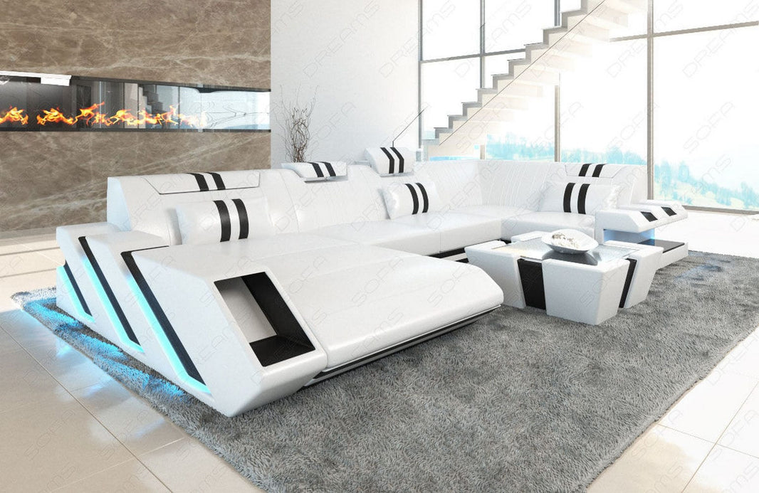 Wohnlandschaft Couch Apollonia U-Form in Leder