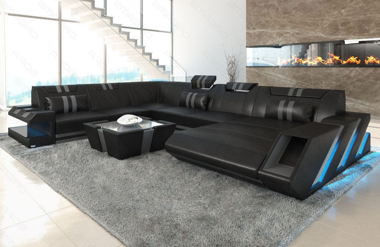 Ledersofa Apollonia XL – Luxus & Komfort schwarz-grau