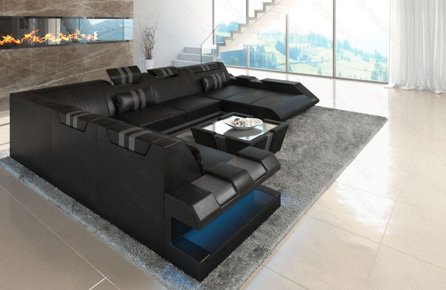 Ledersofa Apollonia XL – Luxus & Komfort schwarz-grau