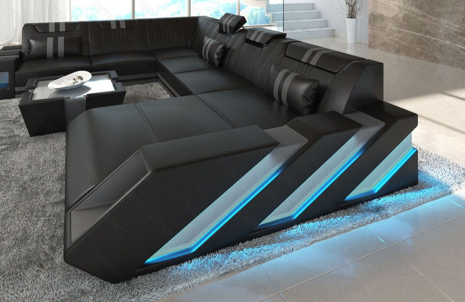 Ledersofa Apollonia XL – Luxus & Komfort schwarz-grau
