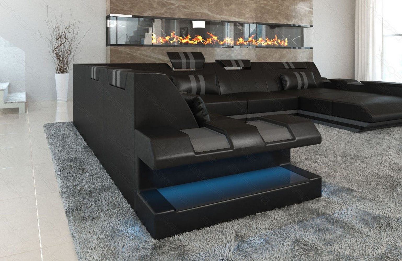 Ledersofa Apollonia XL – Luxus & Komfort schwarz-grau