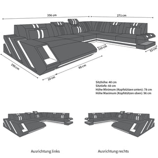 XXL Wohnlandschaft Apollonia U-Form aus Leder schwarz-orange