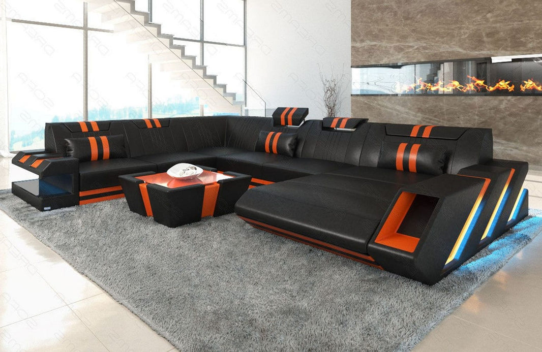 XXL Wohnlandschaft Apollonia U-Form aus Leder