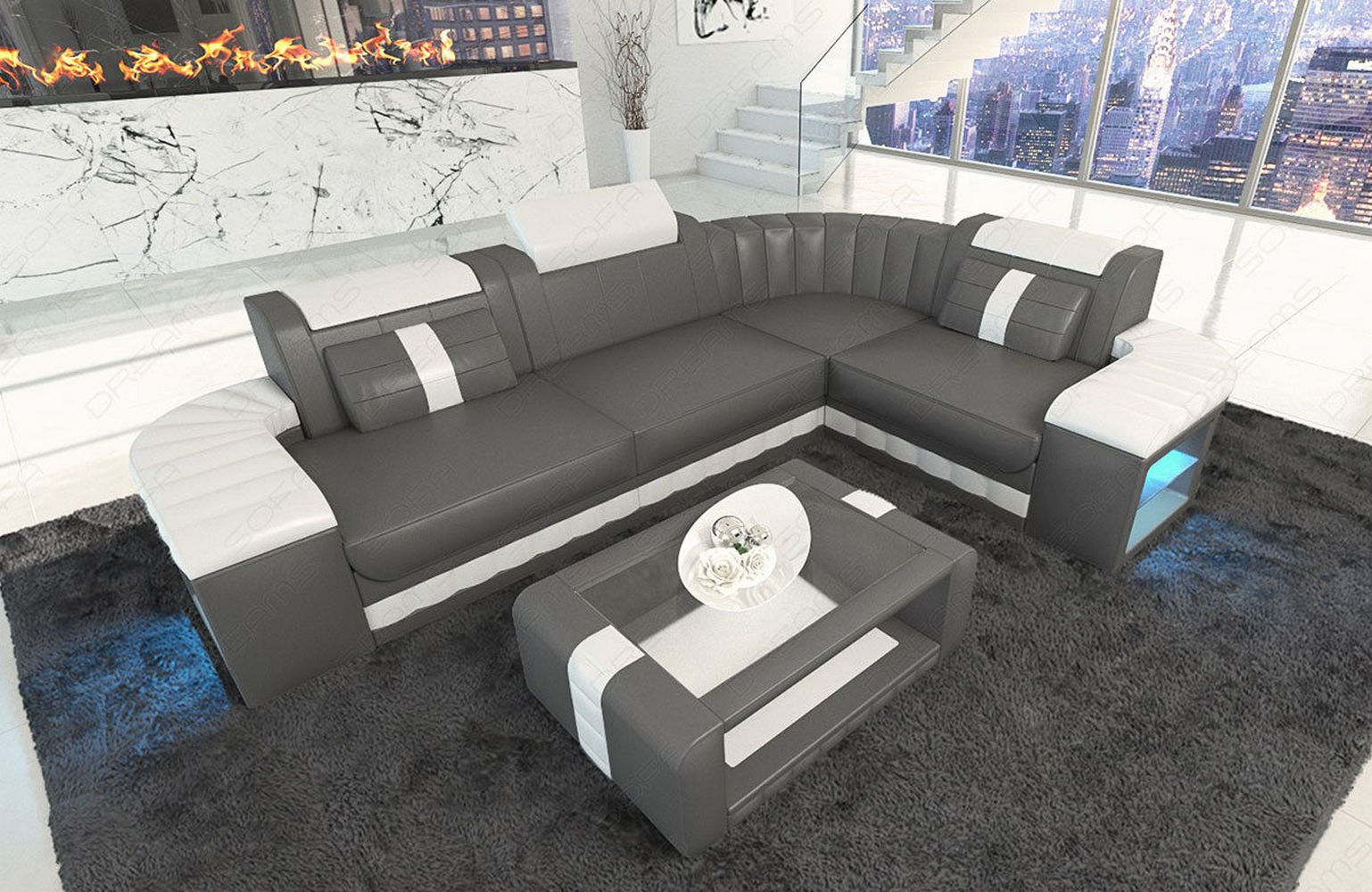 Mini Designersofa Leder Bergamo mit LED