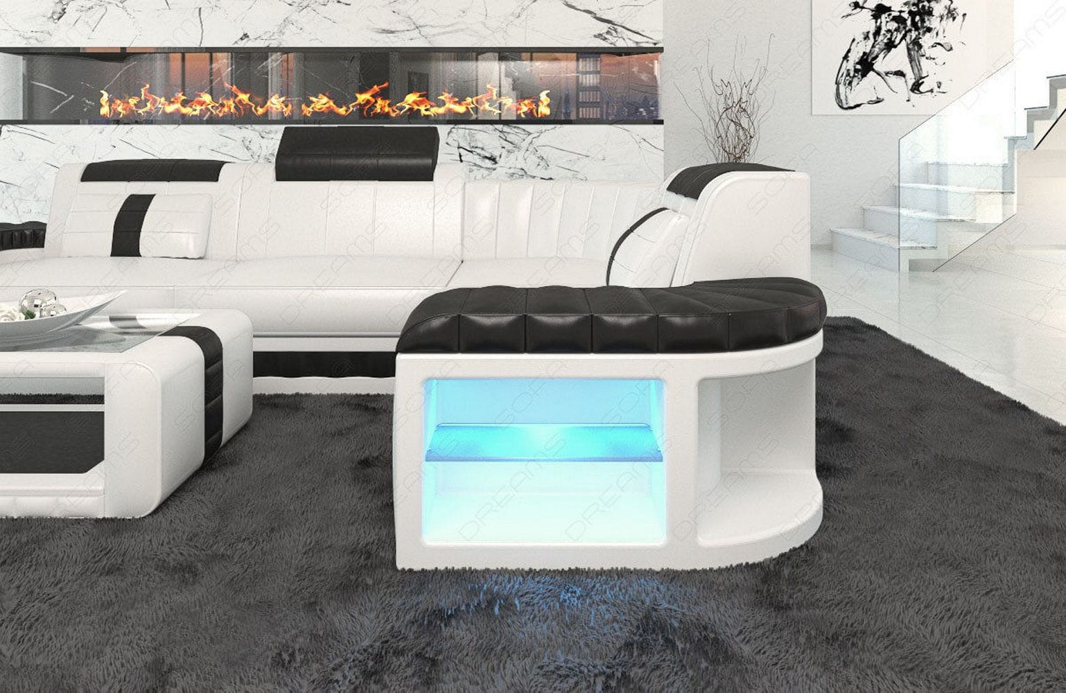 Mini Sofa Bergamo in Leder weiß-schwarz