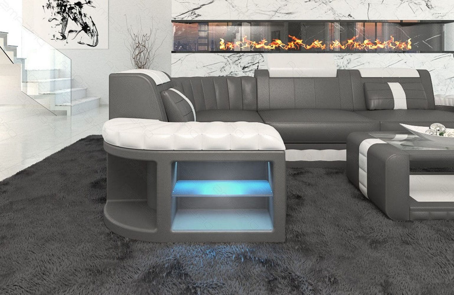Designersofa Leder Bergamo – Eleganz pur grau-weiß