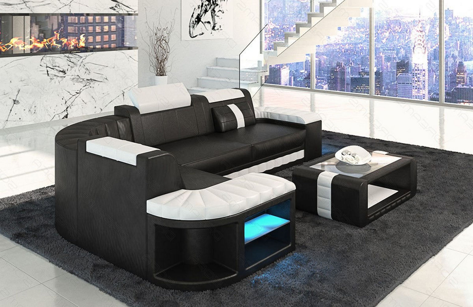 Designersofa Leder Bergamo – Eleganz pur schwarz-weiß