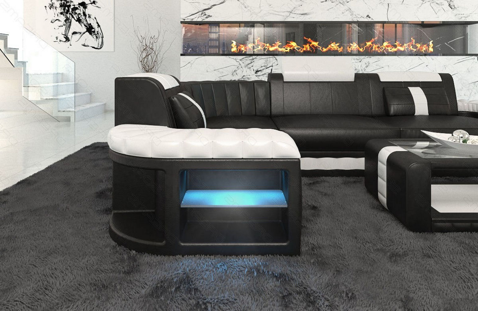 Designersofa Leder Bergamo – Eleganz pur schwarz-weiß