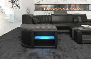 Designsofa Bergamo Eleganz L-Form aus Leder schwarz-grau