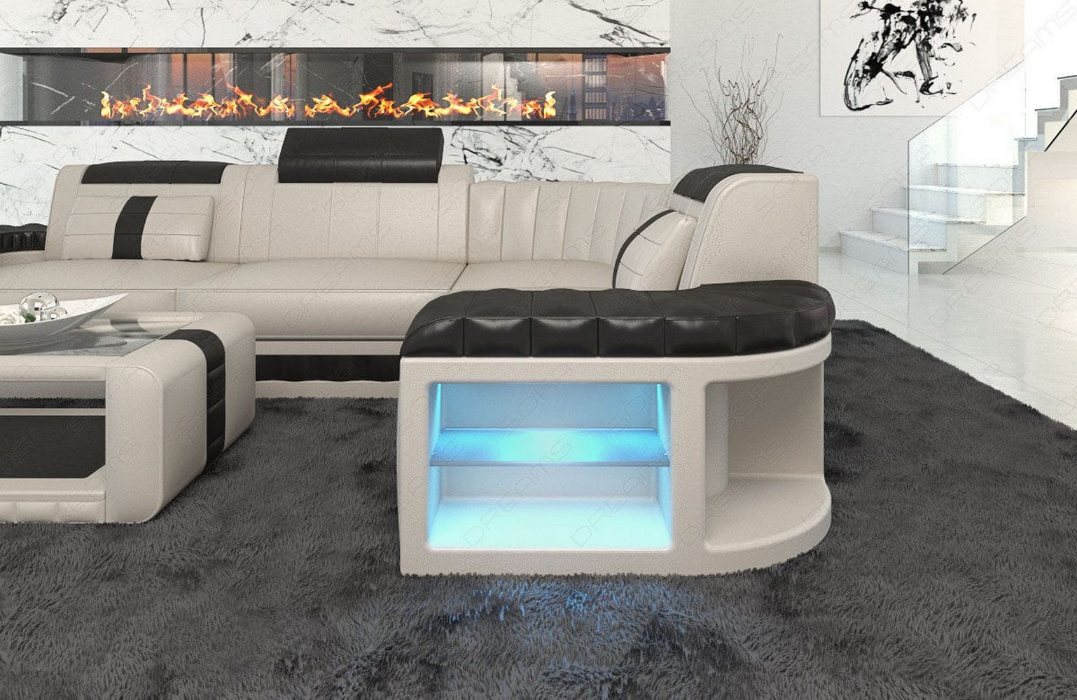 Designsofa Bergamo Eleganz aus Leder beige-schwarz