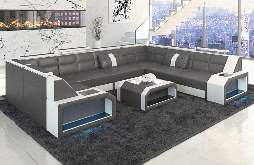 Mini Wohnlandschaft Pesaro U-Form aus Leder