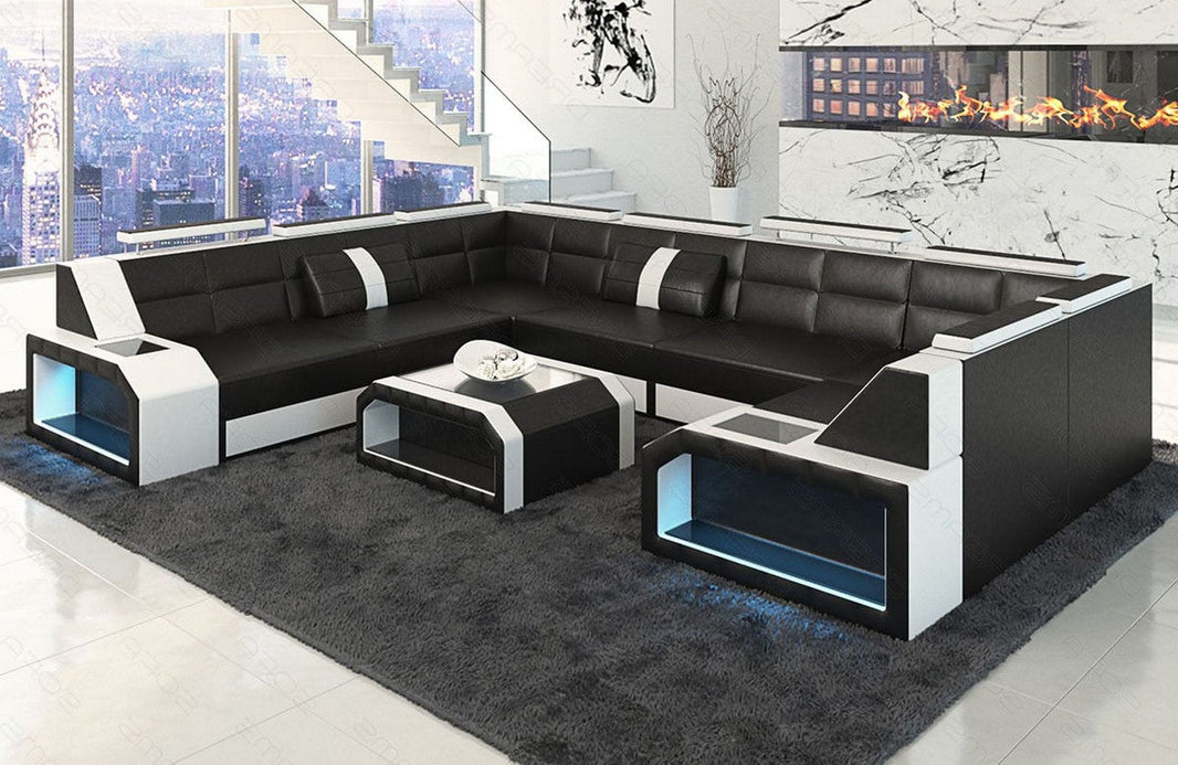 Mini Wohnlandschaft Pesaro U-Form aus Leder