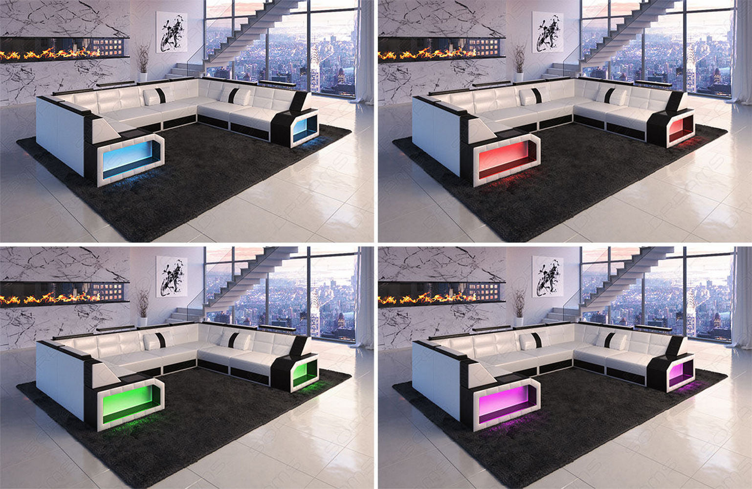 Wohnlandschaft Pesaro U Form Mini aus Leder