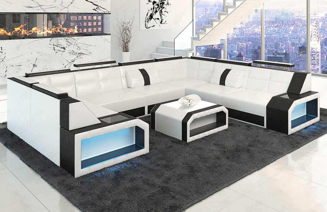 Mini Wohnlandschaft Pesaro U-Form aus Leder