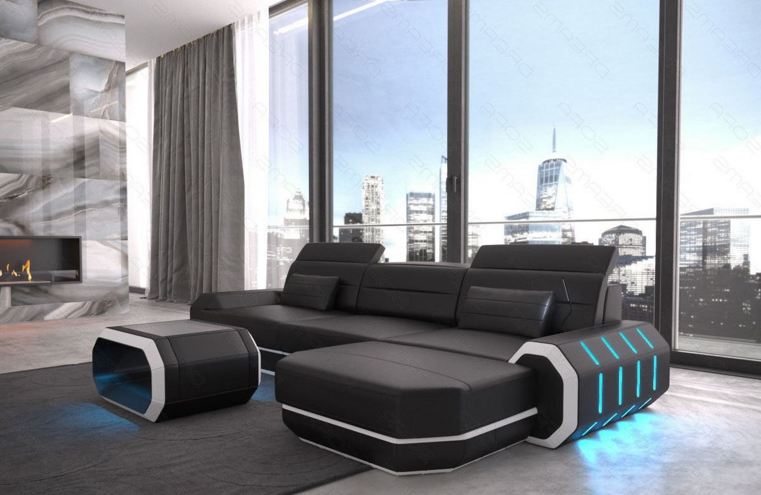 Mini Designersofa Roma L-Form mit LED-Beleuchtung