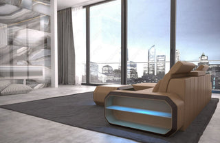 Mini Couch Roma L-Form in Leder Sandbeige-Dunkelbraun