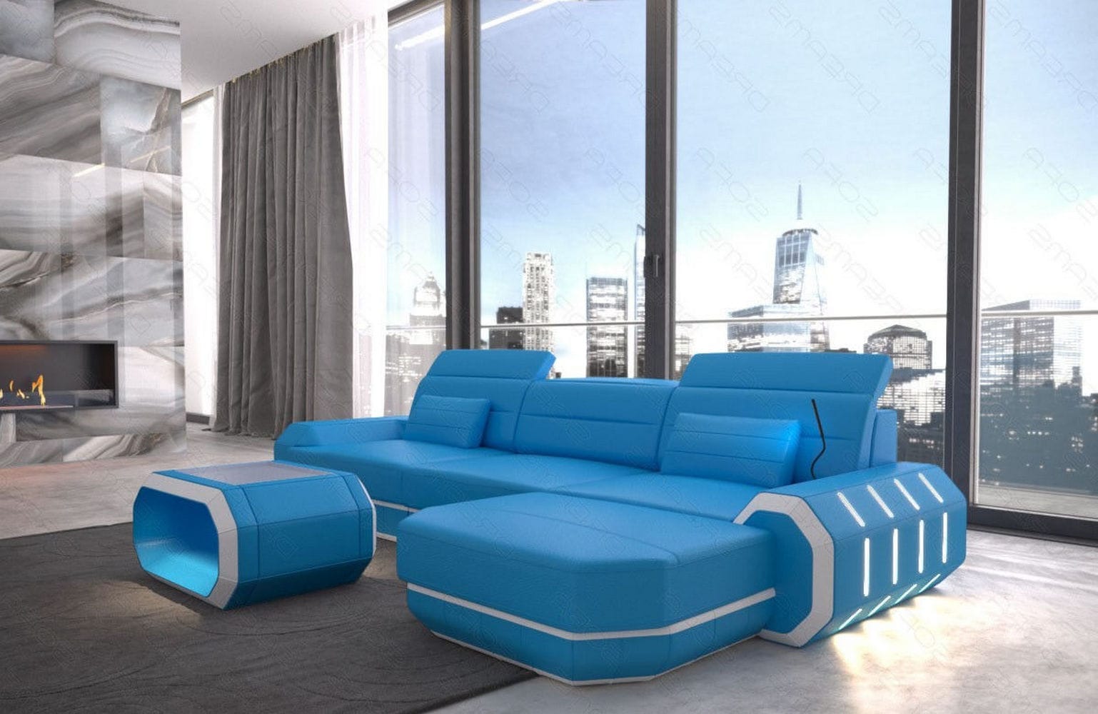 Designersofa Roma L-Form mit LED – Modern