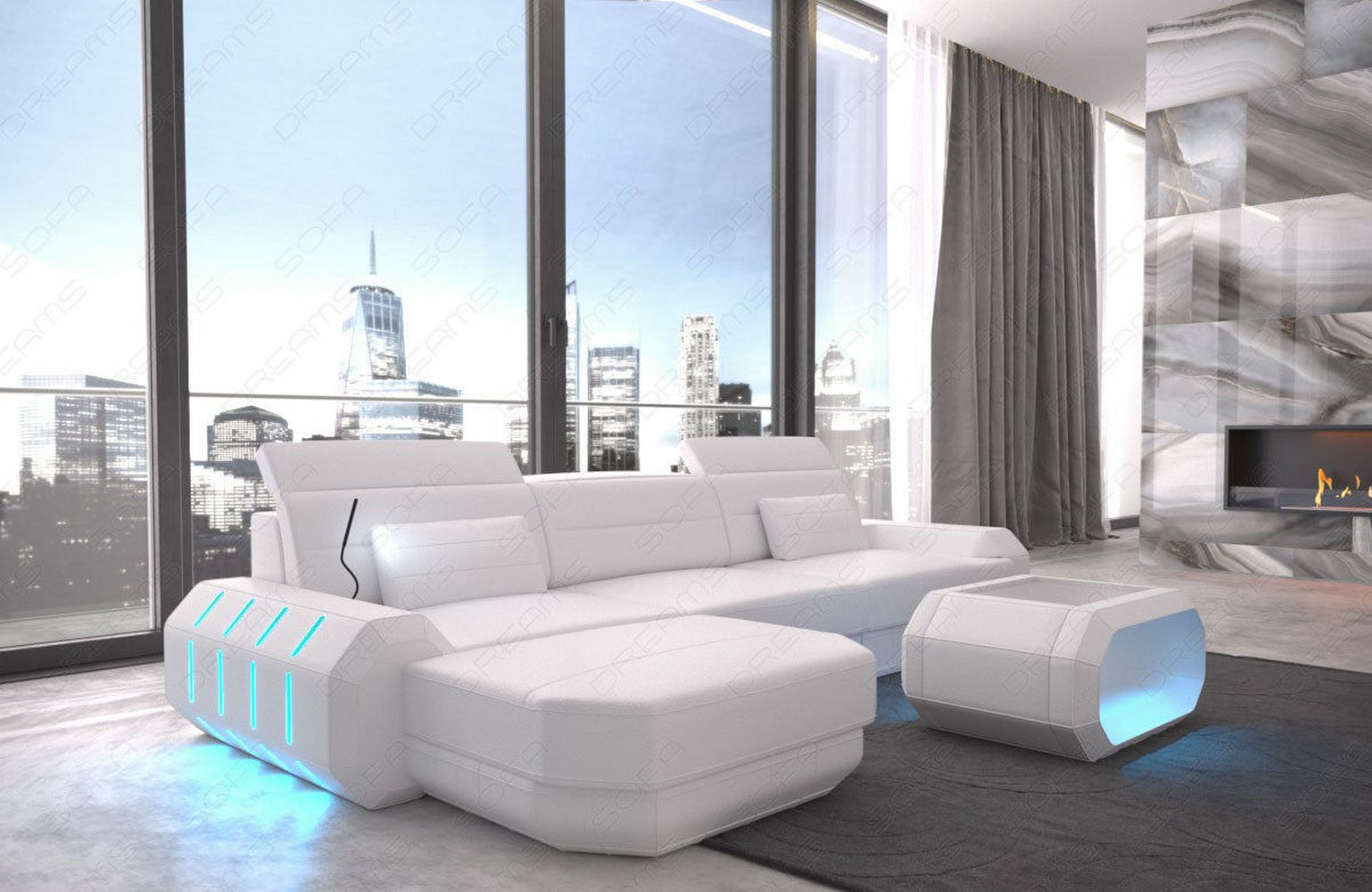 Designersofa Roma L-Form mit LED – Modern