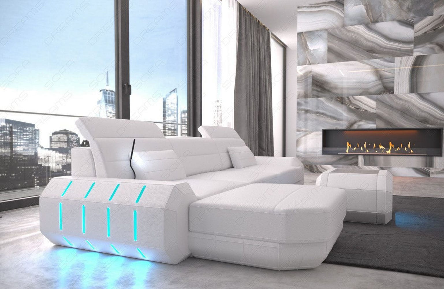 Designersofa Roma L-Form mit LED – Modern weiß