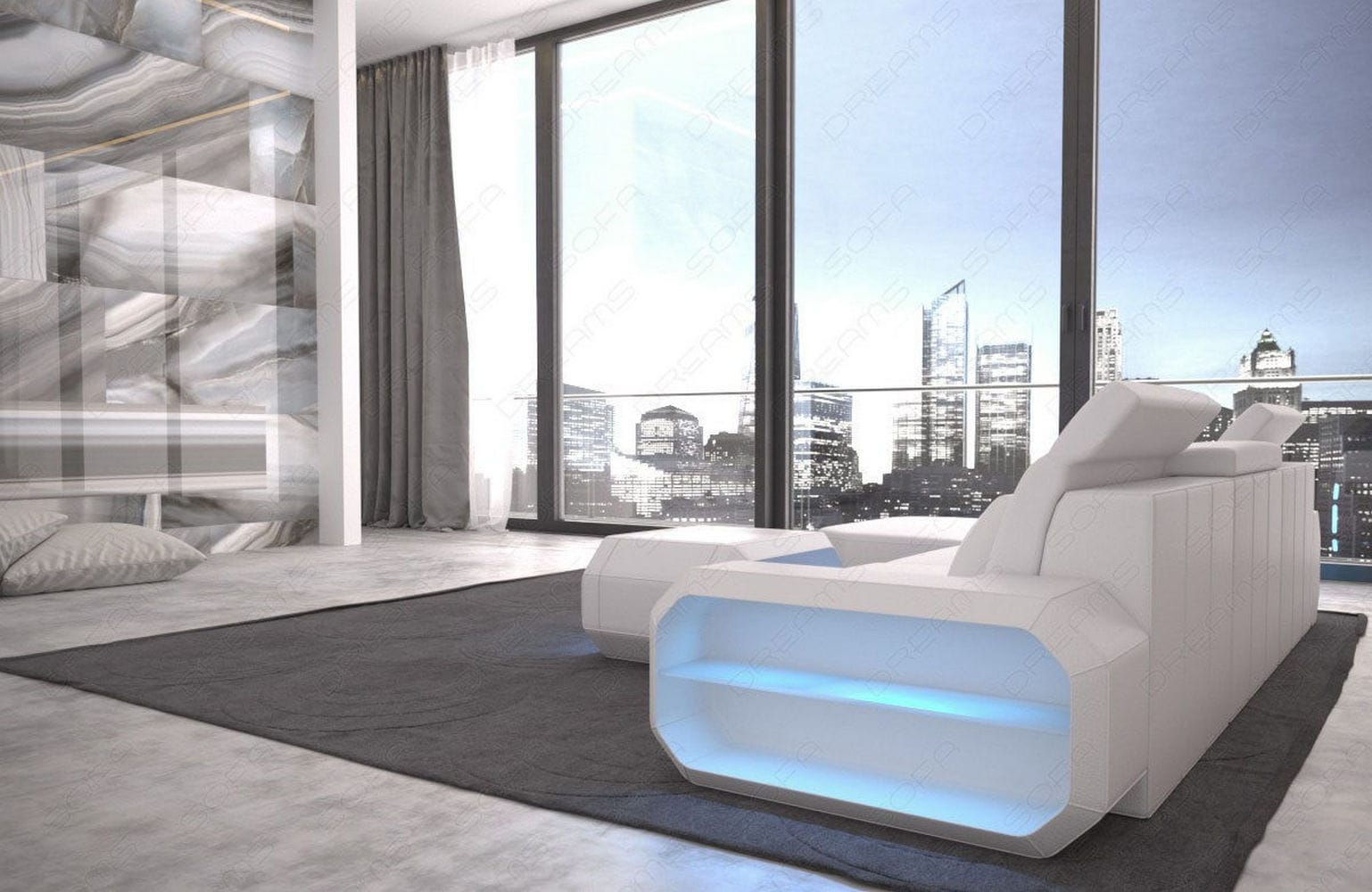 Designersofa Roma L-Form mit LED – Modern weiß