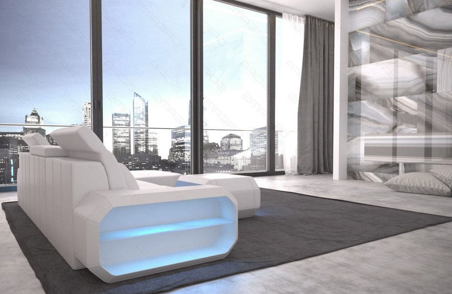 Designersofa Roma L-Form mit LED – Modern weiß