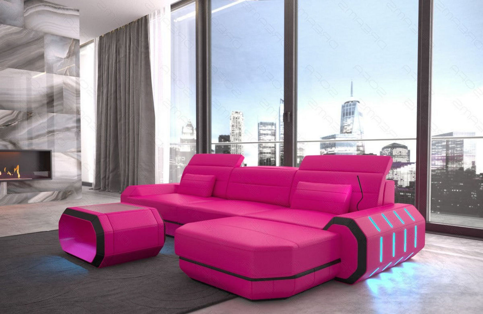 Designersofa Roma L-Form mit LED – Modern