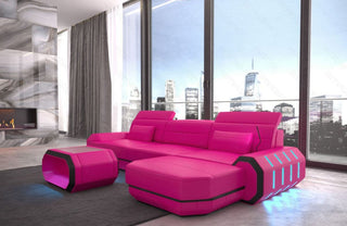 Ecksofa Roma L-Form aus Leder pink-schwarz