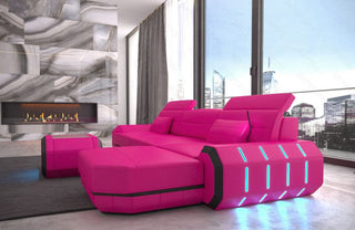Ecksofa Roma L-Form aus Leder pink-schwarz