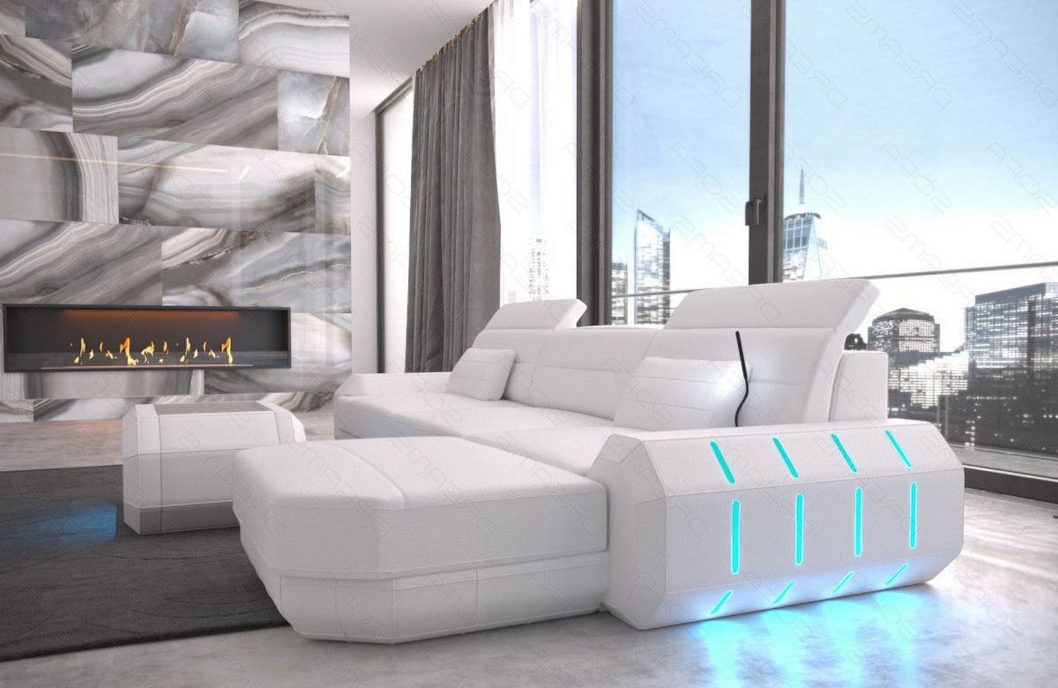 Designersofa Roma L-Form mit LED – Modern weiß