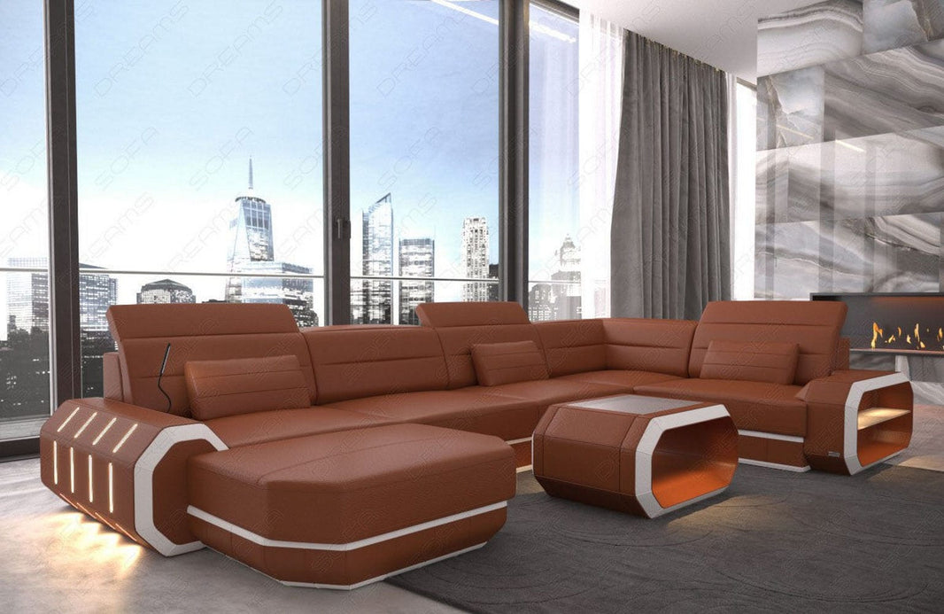 Mini Wohnlandschaft Roma XL U-Form in Leder