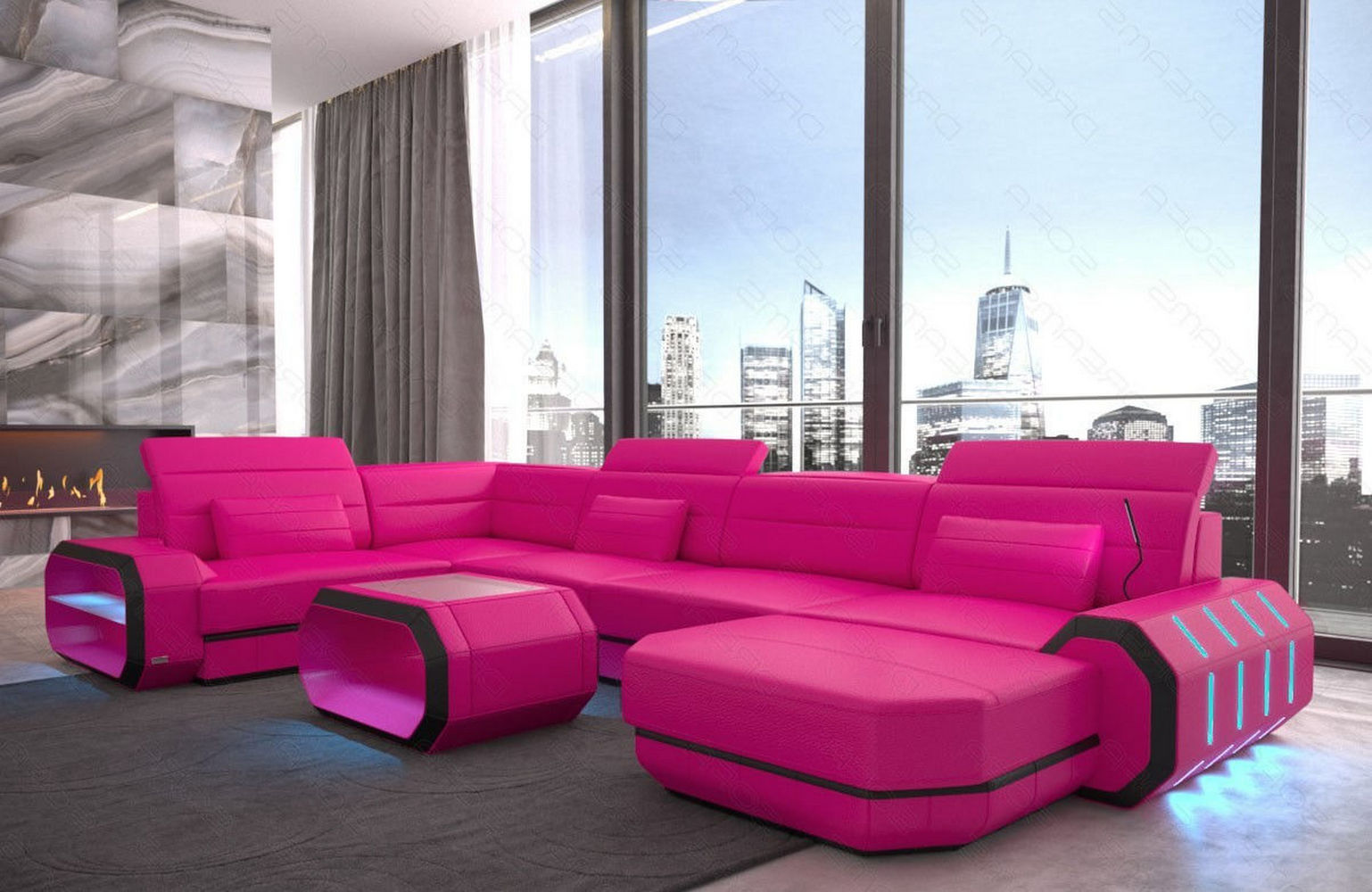 Mini XL Wohnlandschaft Roma U-Form mit LED-Beleuchtung