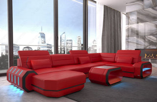 Mini Wohnlandschaft Roma XL U-Form in Leder Rot-Schwarz