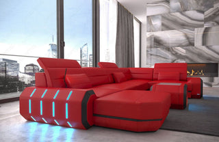 Mini Wohnlandschaft Roma XL U-Form in Leder Rot-Schwarz