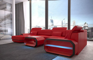 Mini Wohnlandschaft Roma XL U-Form in Leder Rot-Schwarz
