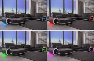 Mini Wohnlandschaft Roma XL U-Form in Leder Rot-Schwarz