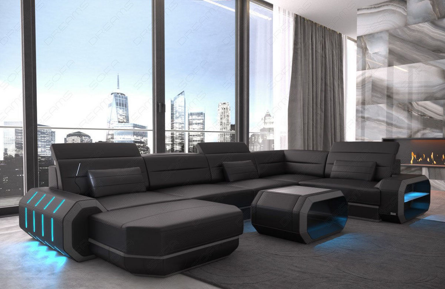 XL Wohnlandschaft Roma U-Form mit LED
