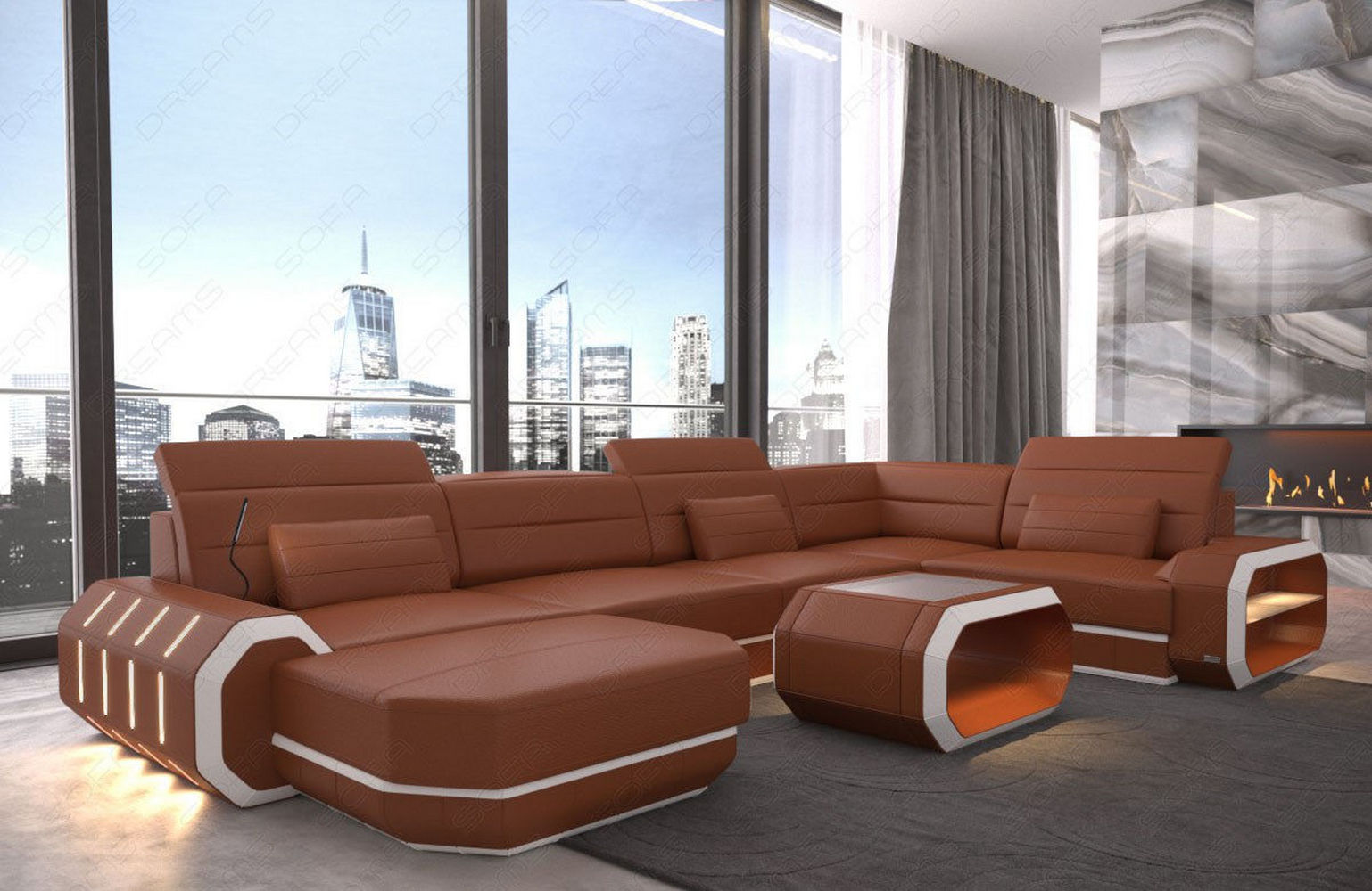 XL Wohnlandschaft Roma U-Form mit LED