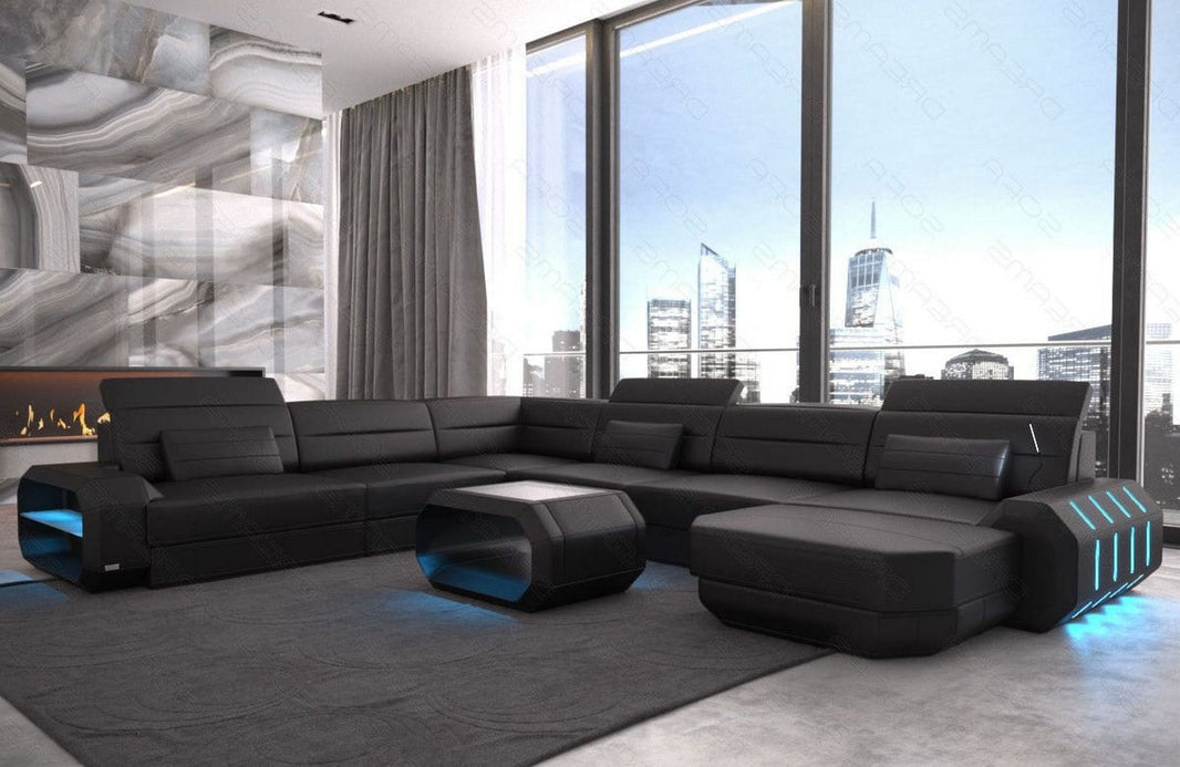 Mini XL Wohnlandschaft Roma U-Form aus Leder