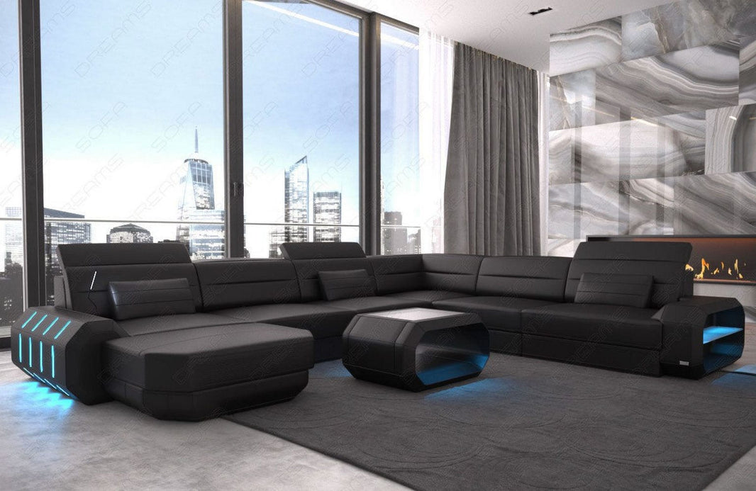 Mini XL Wohnlandschaft Roma U-Form aus Leder