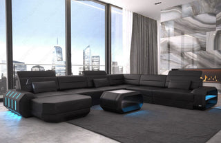 Mini XL Wohnlandschaft Roma U-Form aus Leder Schwarz